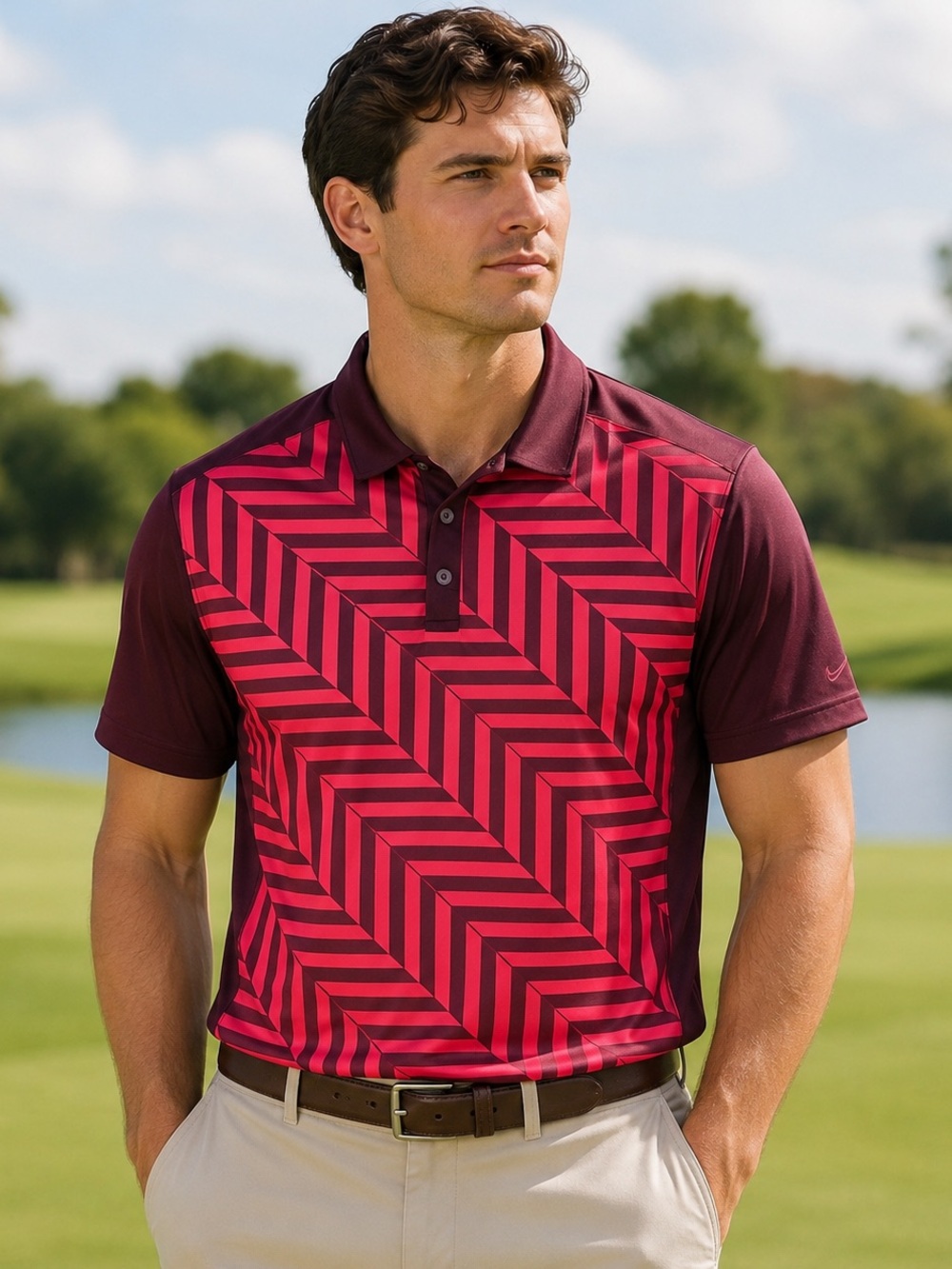 Nike Golf Tour Performance Polo Men’s XXL Burgundy Red Geometric Polo